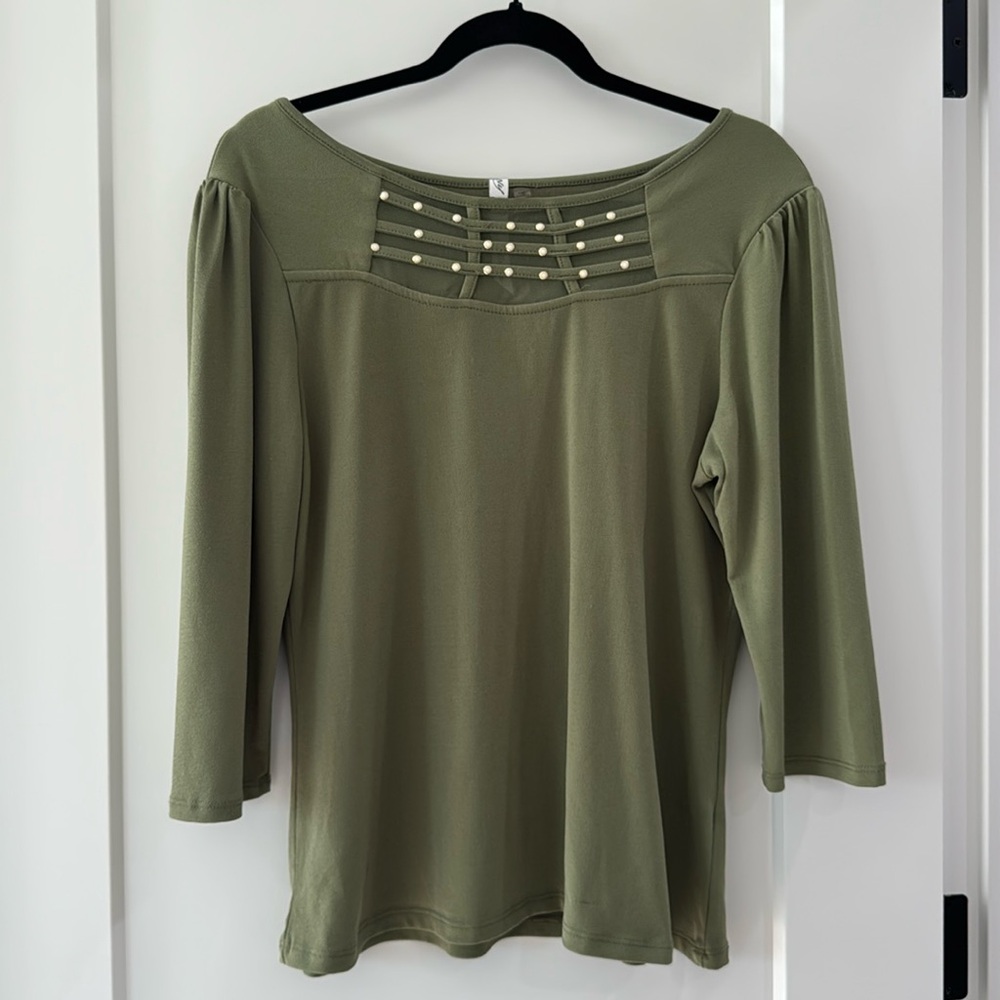 NY Collection sage olive green blouse size Petite XL
